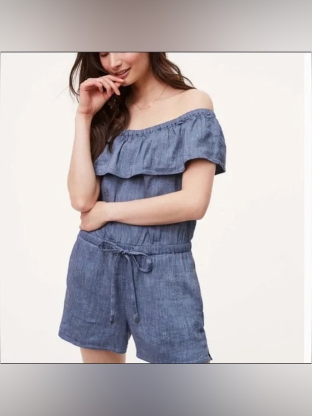 LOFT Blue Off-Shoulder Chambray Romper